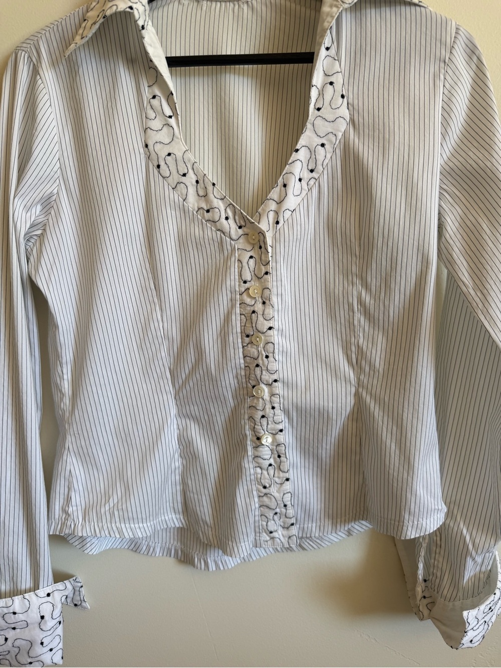 Rayure Paris White Pinstripe Embroidered Button Front Blouse - Picture 3 of 14